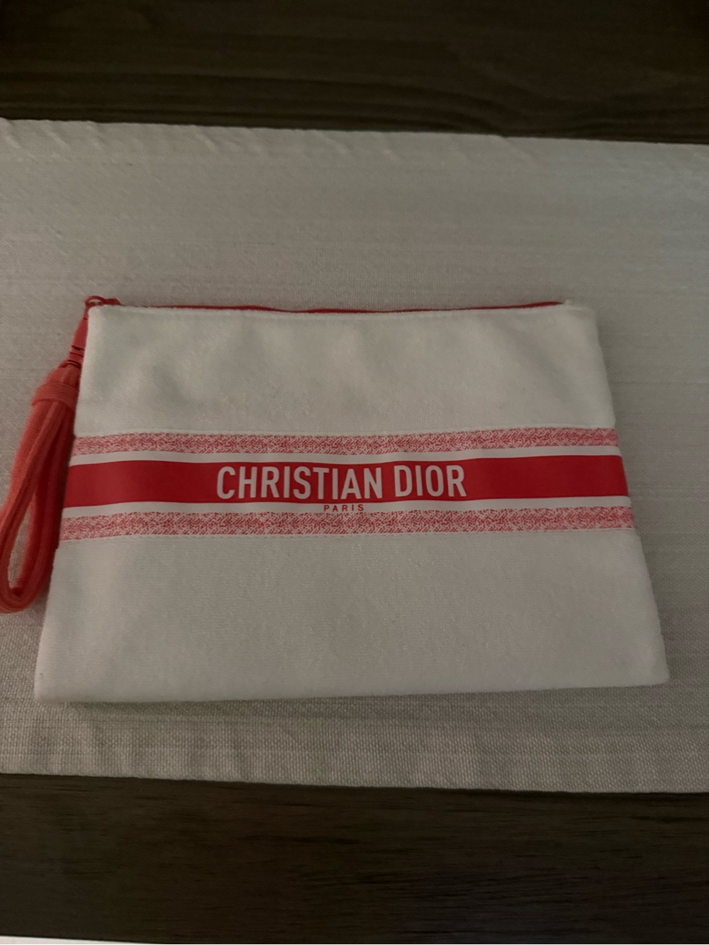 Christian Dior Beauty Terrycloth Makeup Bag / Wristlet – Coral & White GWP - Picture 3 of 6